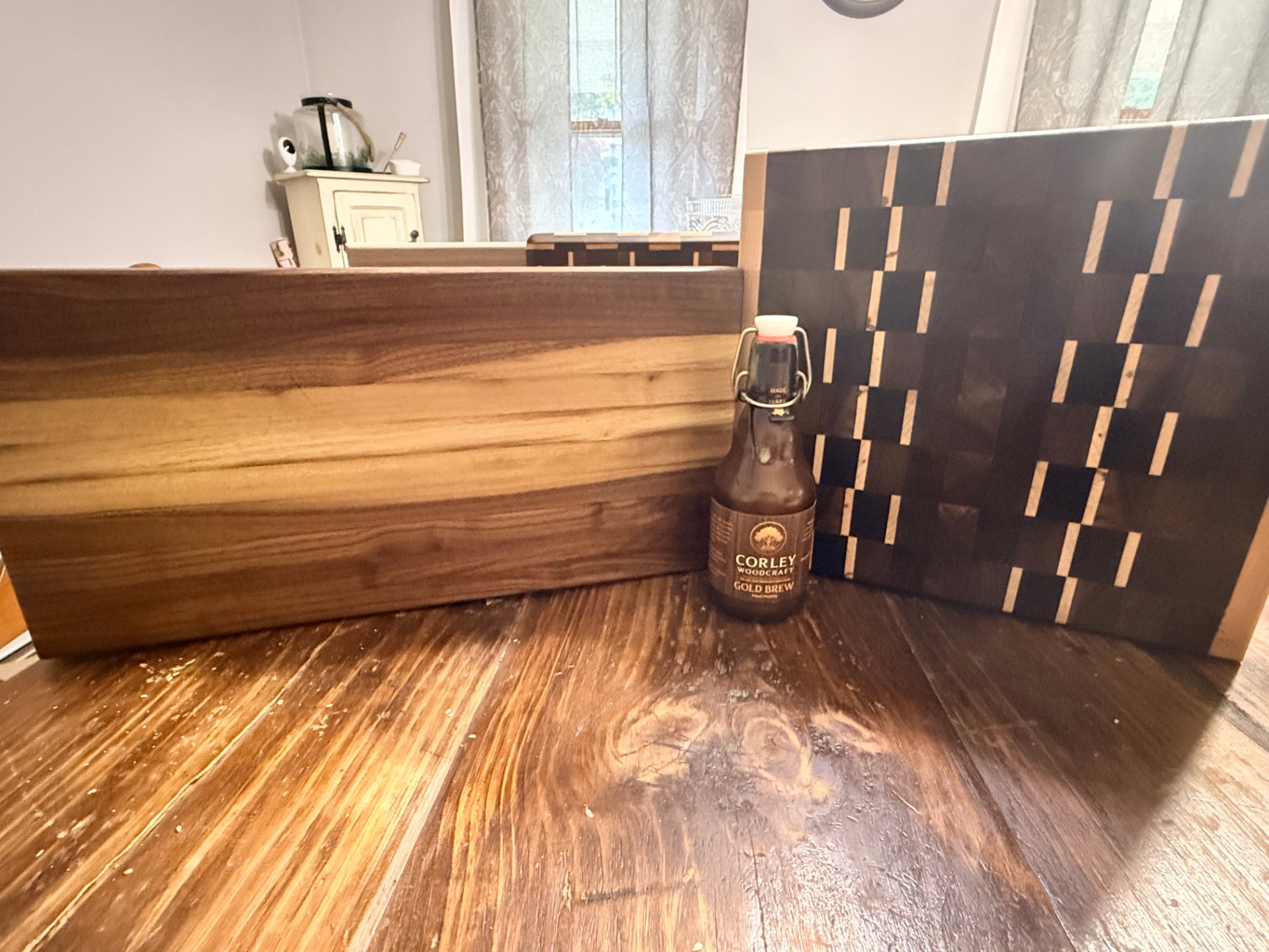 Walnut boards finished with Gold Brew